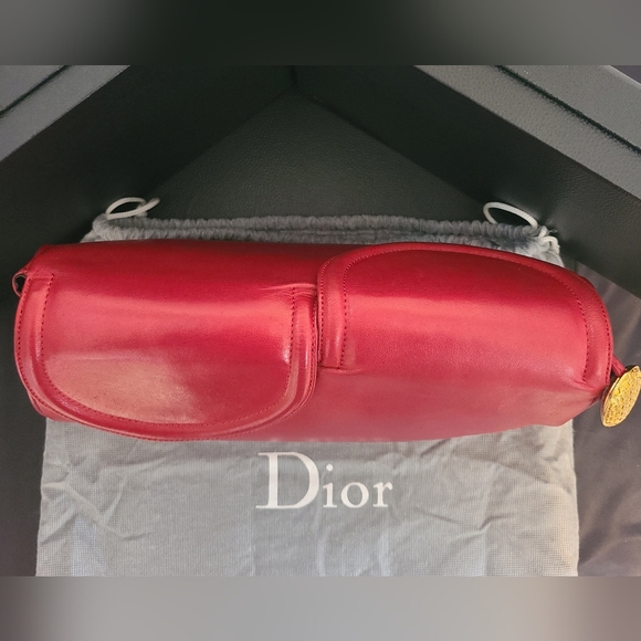 CHRISTIAN DIOR RARE VINTAGE LIPSTICK RED LAMBSKIN LEATHER DOUBLE FLAP CLUTCH BAG - Picture 8 of 17